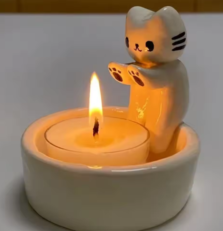 Cute Cartoon Kitten Candle Holder