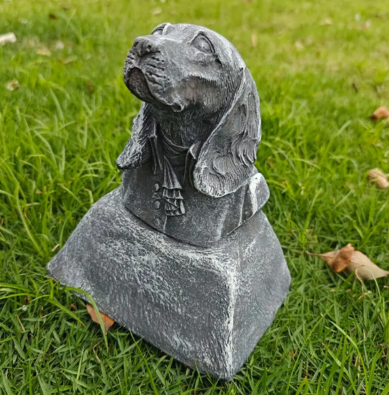 Dog Memorial Statue Commemorates In The Outdoor Garden Or Tombstone