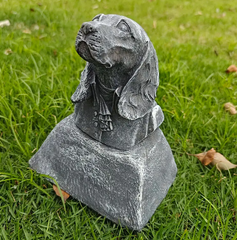 Dog Memorial Statue Commemorates In The Outdoor Garden Or Tombstone
