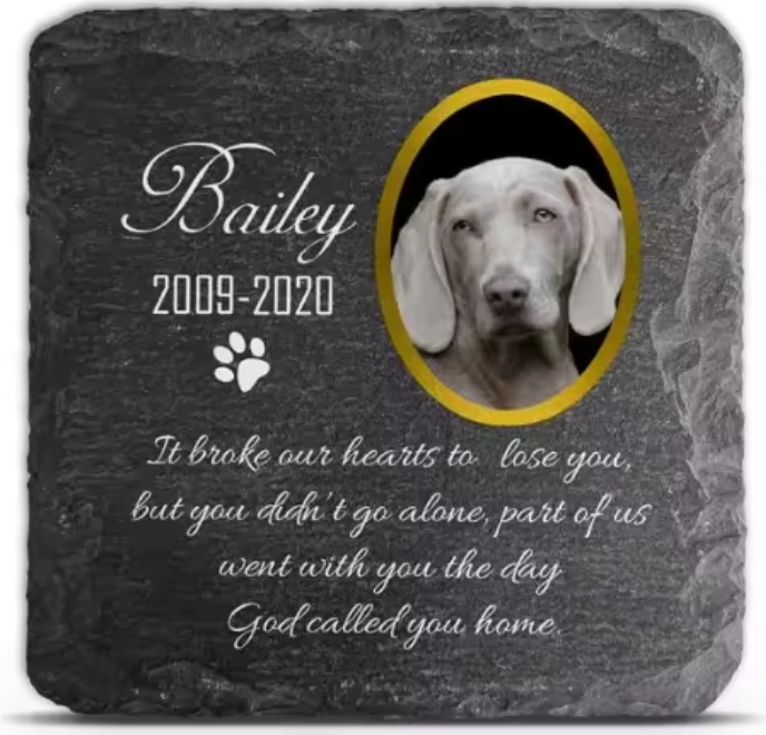 Memorial Plaque For Pet Cat Dog Stone Heart Paw Grave Personalised