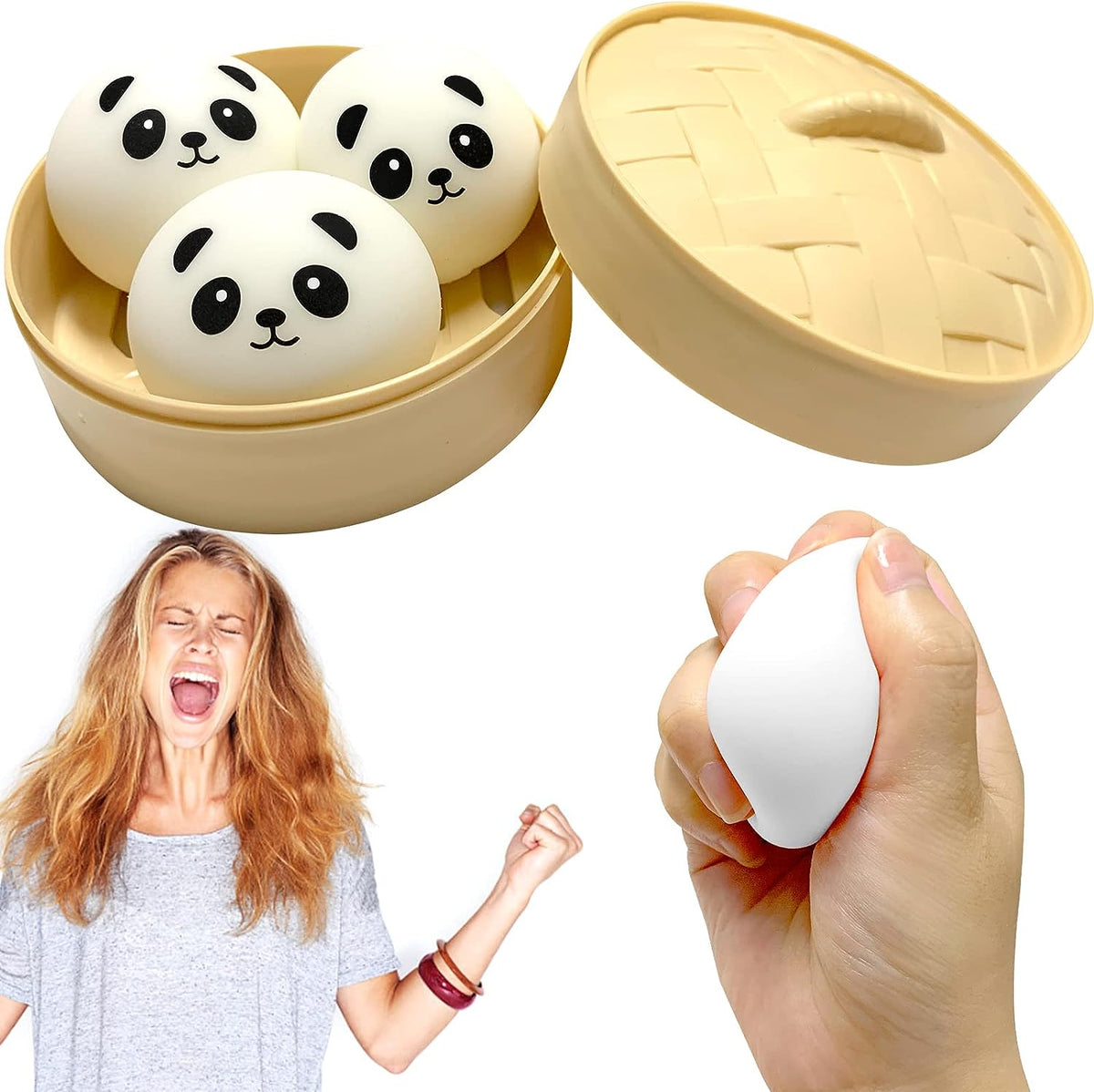 Dumpling Squishy, Cute Fidgets Sensory Toys Anxiety Relief Items with Bamboo Steamer, Simulation Dumpling Stress Balls Stress Relief Gift