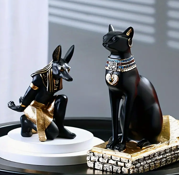 Egyptian Anubis Dog & Cat God Figurines, Decorative Wine Rack Bottle Holder Storage Statue, Home Living Room Desktop Decor,