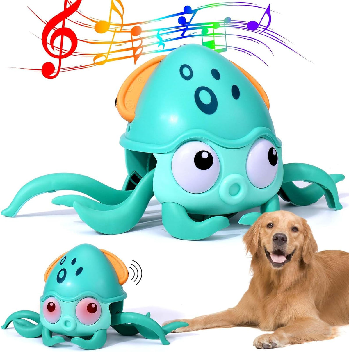 Interactive Dog Toys, Escaping Octopus Dog Toy with Obstacle Avoidance Sensor, Dancing Octopus Toys with Music Sounds & Lights for Dogs Cats Pets, Pre-Kindergarten Learning Crawling Toys