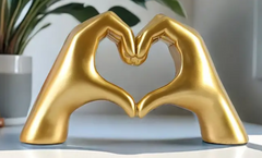 Exquisite Golden Love Heart Hand Ornament - Small, Delicate Resin Craft for Valentine's Day, Birthday, or Anniversary Gift - Romantic Bedroom, Desktop, or Office Decoration