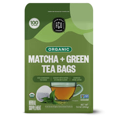 FGO Organic Japanese Matcha + Green Tea, Eco-Conscious Tea Bags, 100 Count