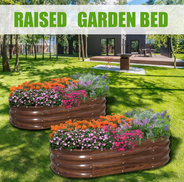 FT Raised Garden Bed Outdoor, Oval Metal Planter Box For Planting Plants Vegetables