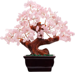 Feng Shui Natural Rose Pink Quartz Crystal Money Tree Bonsai Style Decoration for Wealth and Luck