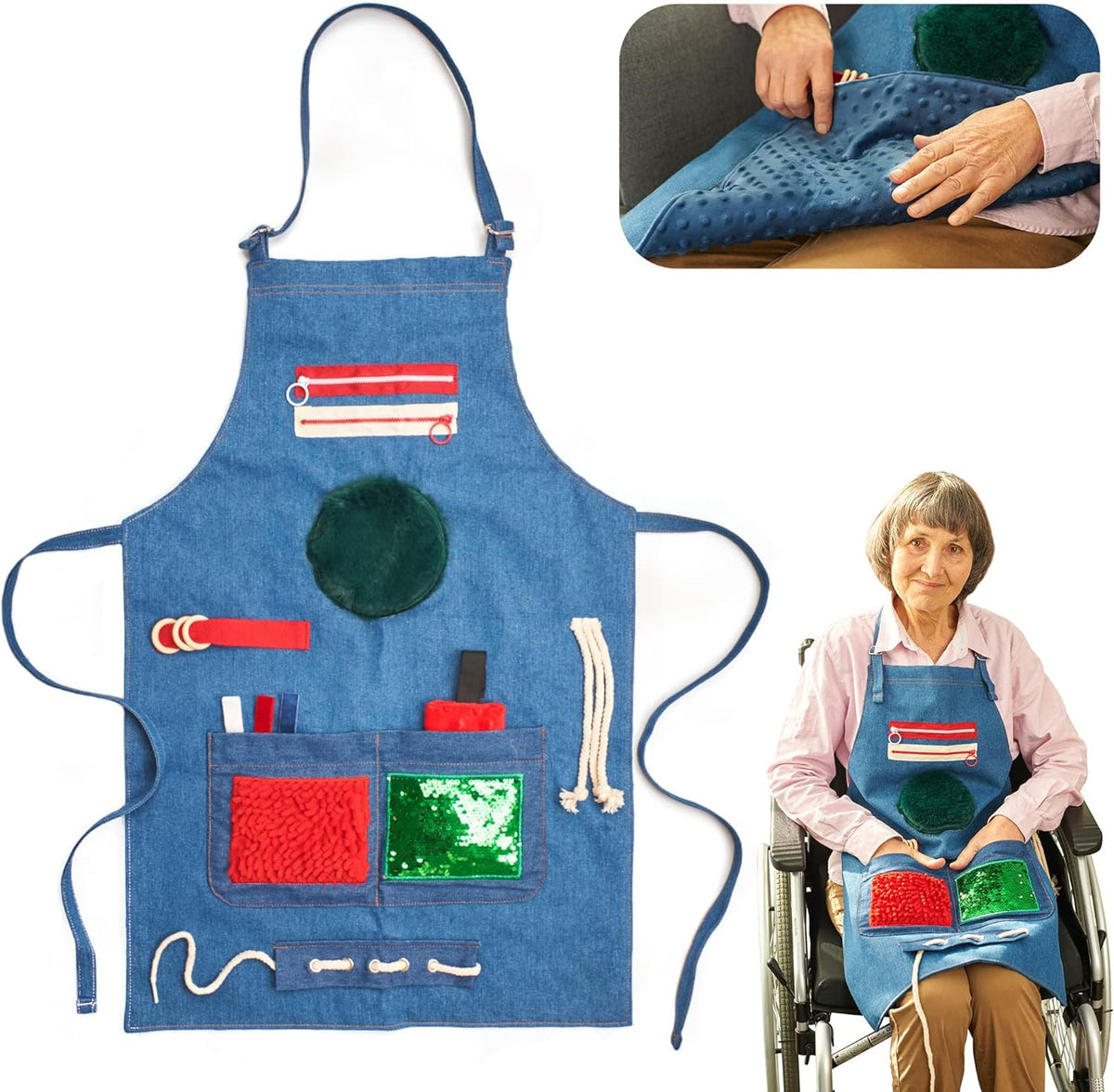 Fidget Apron for Elderly | Fidget Blanket for Dementia | Dementia Products for Elderly | Gift and Activities for Seniors with Alzheimer’s or Dementia | Sensory Fidget Toys