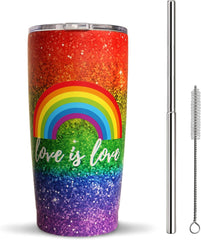 Pride Gifts for LGBTQ 20 Oz Gay Pride Cups with Straw and Lid Stainless Steel Double Wall Vacuum Insulated Travel Rainbow Tumbler, Perfect LGBT Gifts for Lesbian/Gay/Bisexual