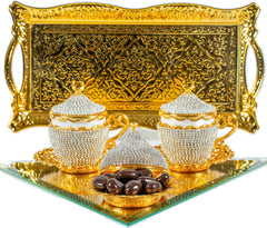 Copperloom Turkish Coffee Cup Set | 11 PC Turkish Coffee Set with Gold Serving Decorative Tray