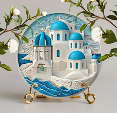 Greek Style Decor for Home  - Santa Trinity Blue Dome Sign