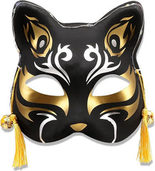 Halloween Fox Mask Half Face Cat Kitsune Mask for Cosplay, Japanese Style Animal Fox Mask for Masquerade Ball Party