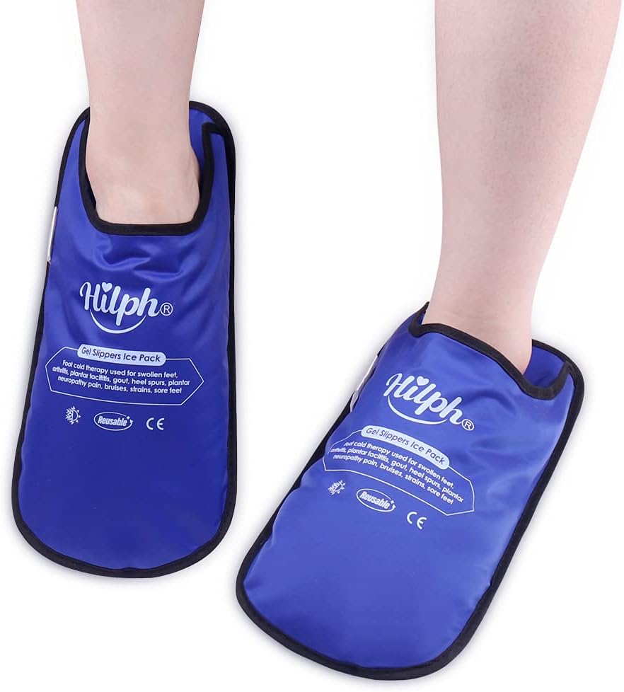 Hilph Foot Ice Pack Slippers for Plantar Fasciitis 2 Packs, Reusable Hot Cold Packs Gel Ice Slipper for Foot and Broken Toes, Gout, Foot Surgery, Neuropathy, Diabetic, Swollen (Dark Blue)