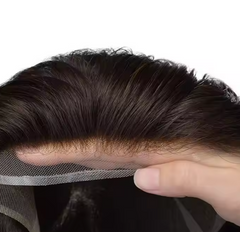 Q6 100% density Invisible Hairline Lace and PU Toupee Indian Human Hair Unit Natural Breathable Hair Replacement System for Men