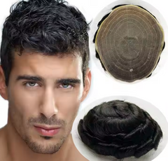 Invisible Swiss Lace Nature Black Hair System For Men Breathable Knots 100% Human Hair for Men