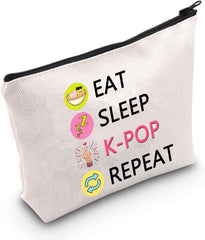 K-POP Makeup Bag Eat Sleep K-POP Repeat Travel Pouch K-pop Merchandise Gift for Women Girl