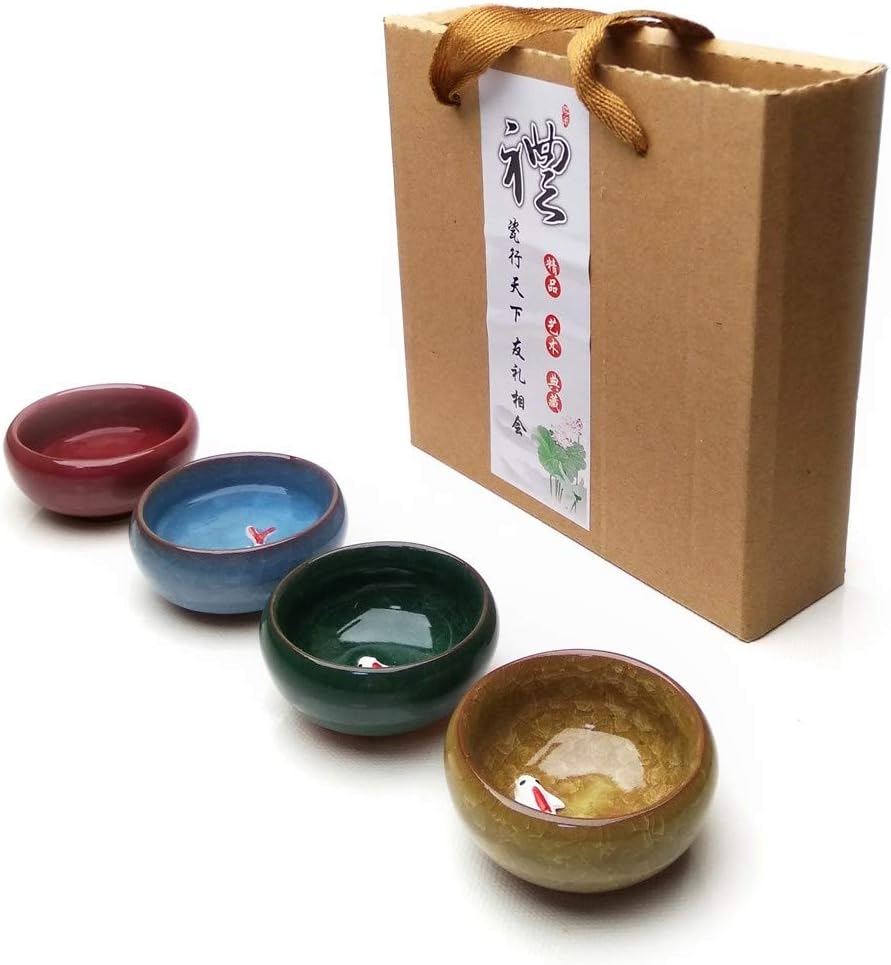 Korean Soju Glasses Sets, Cute Fish in the Glass, Wooden Soju Cup