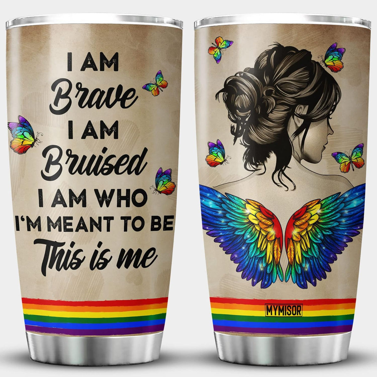 LGBT Flag Tumbler Support Gay Proud Lesbian Bisexual Transgender Gifts Love Equality Vacuum Bottle Rainbow Striped Water Mug Pride Month Insulated Tumblers Angel