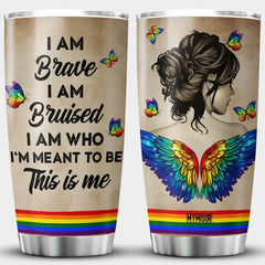 LGBT Flag Tumbler Support Gay Proud Lesbian Bisexual Transgender Gifts Love Equality Vacuum Bottle Rainbow Striped Water Mug Pride Month Insulated Tumblers Angel