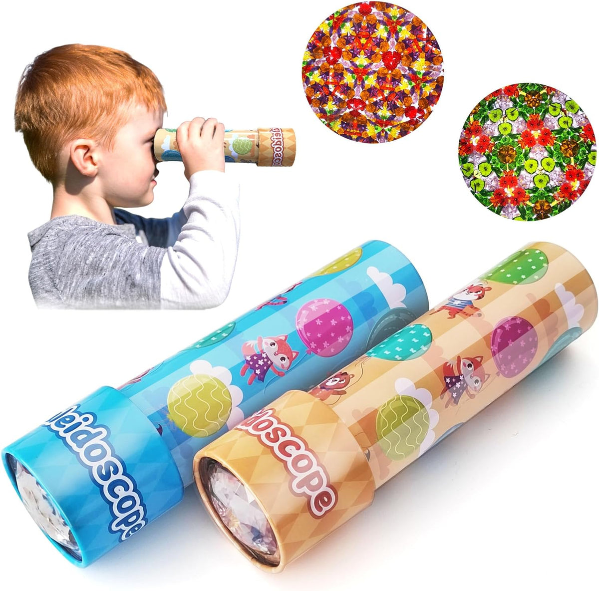 PCS Large Classic Tin Kaleidoscope,Kaleidoscope Toys with Metal Body,Retro Toys Educational Toys for Kids,Funny Kaleidoscope with Animal Balloon Pattern (Blue and Yellow)