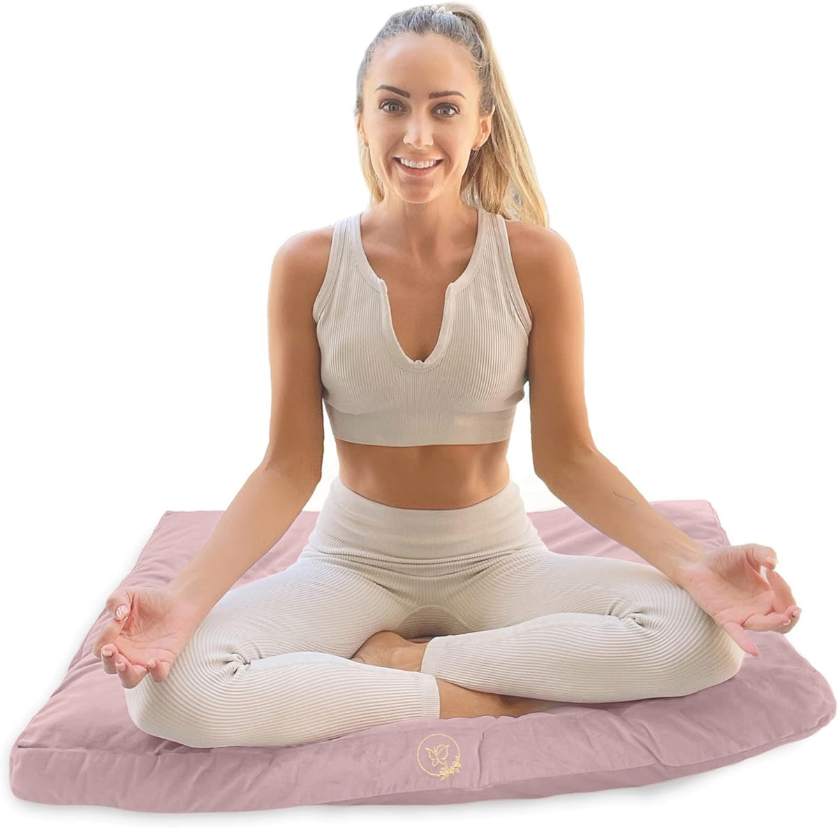 Large Meditation Mat – Premium Velvet Zabuton Meditation Cushion w 100% Kapok Insert – Zafu Meditation Cushion Samadhi to Achieve Full Serenity (36"x28"x2.6")