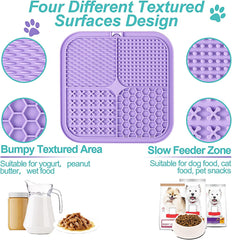 Licking Mat for Dogs & Cats 2 Pack with Suction Cups, Dog Peanut Butter Lick Pads for Boredom Reducer, Perfect for Bathing Grooming (Blue&Purple+1 Spatula) Visit the LUKITO Store