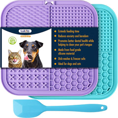 Licking Mat for Dogs & Cats 2 Pack with Suction Cups, Dog Peanut Butter Lick Pads for Boredom Reducer, Perfect for Bathing Grooming (Blue&Purple+1 Spatula) Visit the LUKITO Store