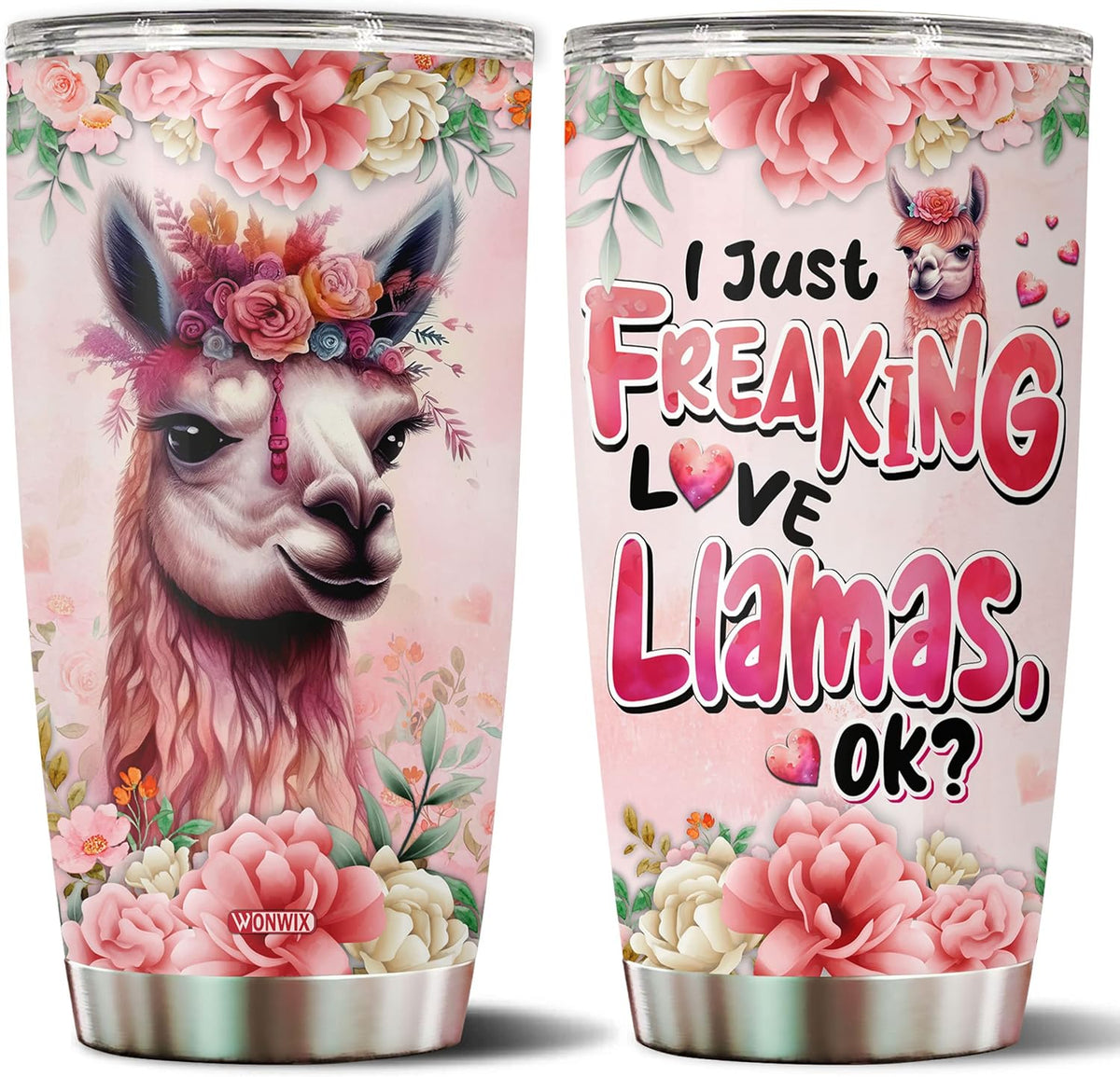 Llama Tumbler 20oz Cute Animal Gift for Women, Girls Who Freaking Love Llamas Lovers Flowers Perfect Birthday Christmas Valentine Wife Daughter Insulated Stainless Steel Coffee Cup with Lid