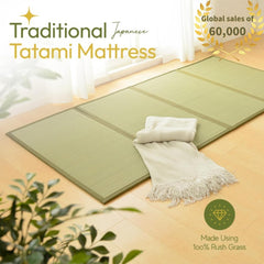 MIINA Japanese Traditional Tatami Mattress, Igusa (Rush Grass) Floor Mat, Futon, 39"x 78"(Twin Natural)