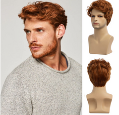 Men Wigs Short Orange Wig Synthetic Heat Resistant Natural Halloween Cosplay Hair Wig