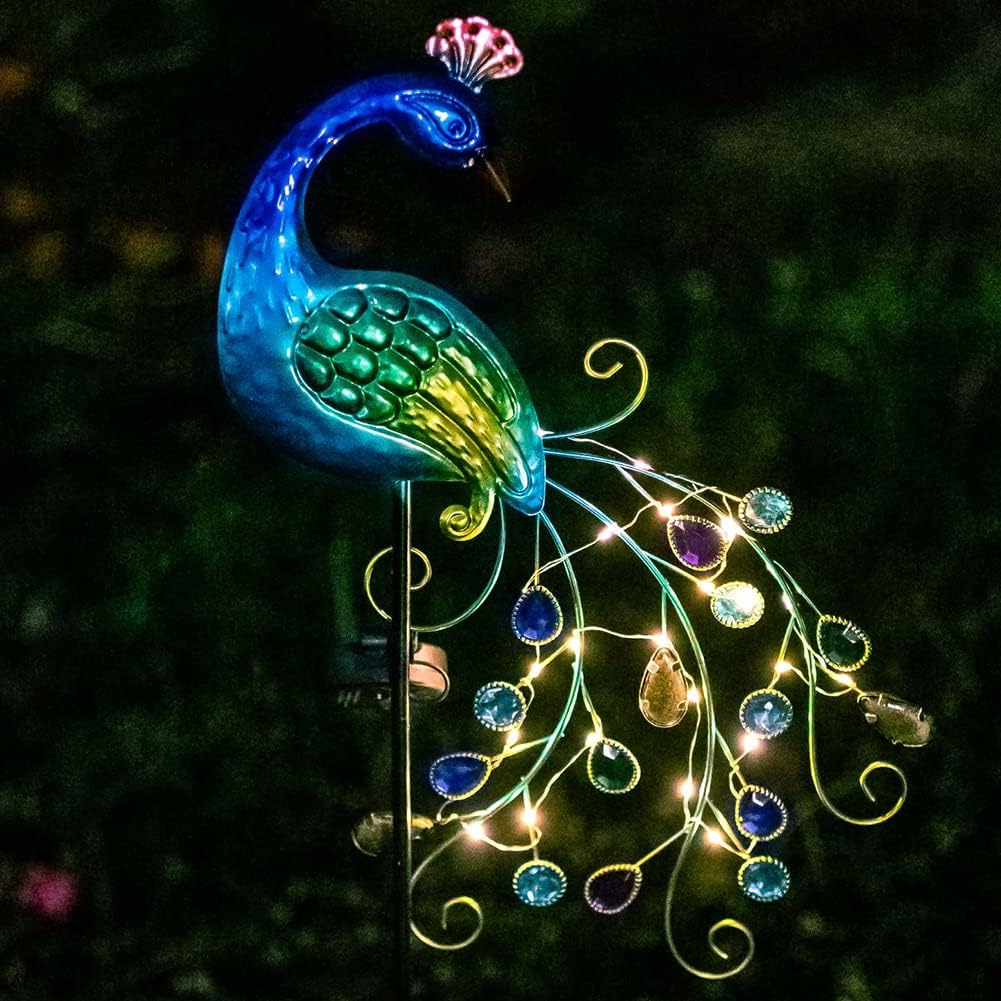 Metal Peacock Solar Garden Lights Stakes - Waterproof Landscape Path Lights for Outdoor Patio Lawn Yard Decorations (38"*14"*2.5")Outdoor