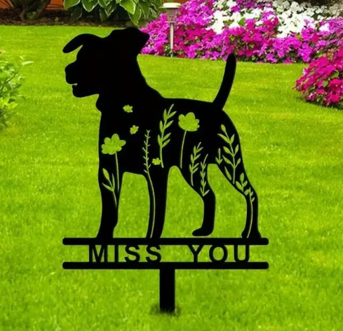 Metal Silhouette Pet Dog Creative Memorial Stake Marker Ground Insertion Decoration Outdoor