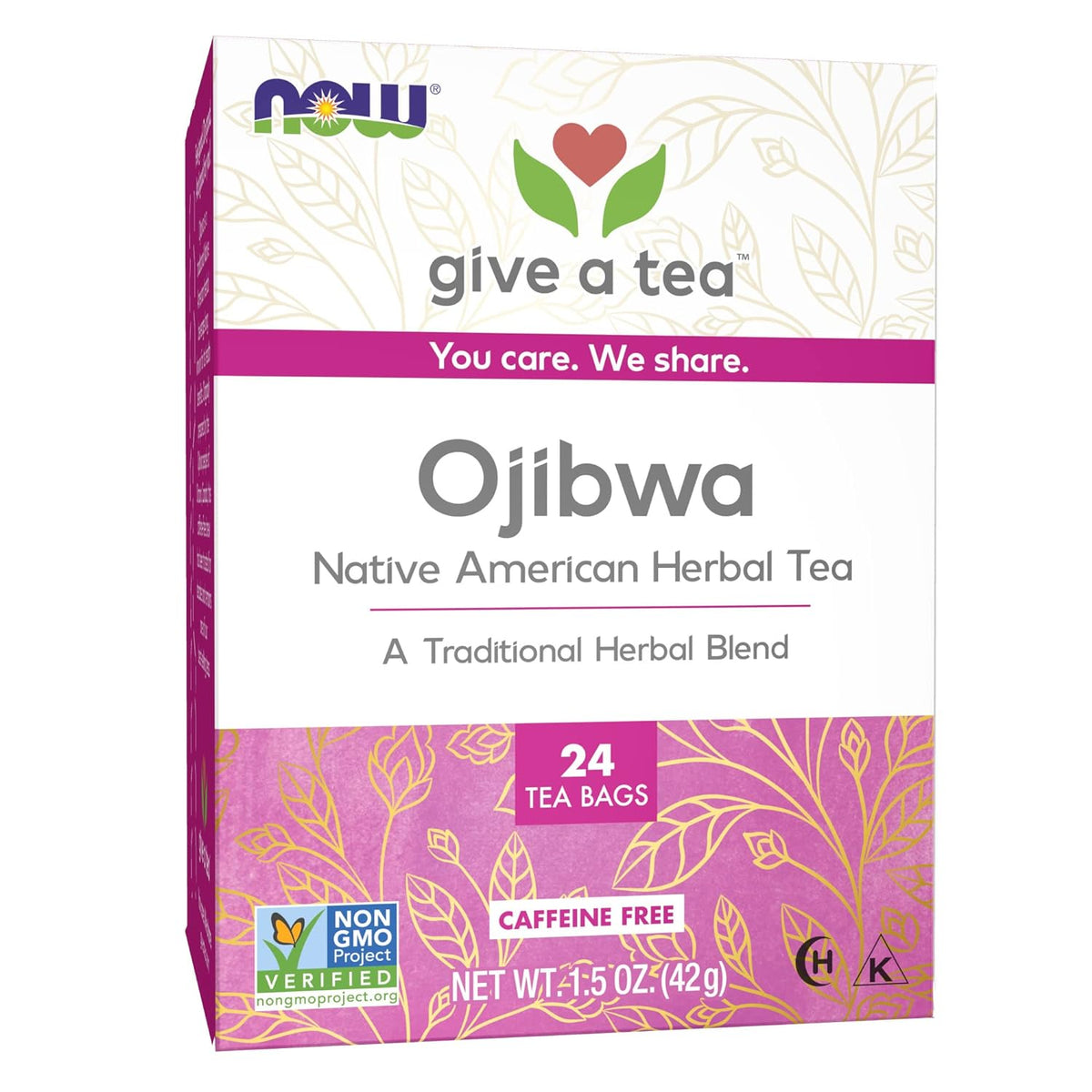 NOW Foods Give a Tea™ Ojibwa Tea, Herbal, Caffeine-Free, 24 bags, traditional North American blend for overall wellness