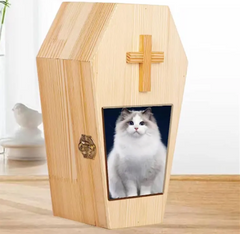 Natural Wood Pet Memory Box Pet Cremation Urns Dog Ashes Box With Carving Cross