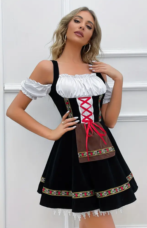 Oktoberfest charm | Vintage Cold Shoulder Dirndl Dress  - German Women Costume