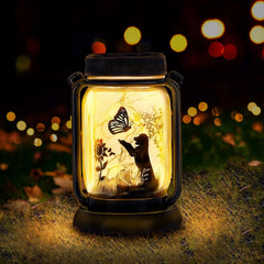 Outdoor Solar Lanterns, Dog & Butterfly Fairy Lights Theme Garden, Mason Jar Solar Gift