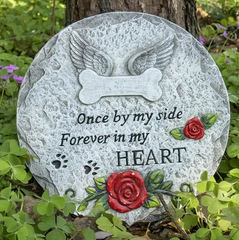 Pet Memorial Stone for Loss of Dog or Cat, Paw Print Bereavement Sympathy Gift, Outdoor Garden Grave Marker with Heartfelt Message