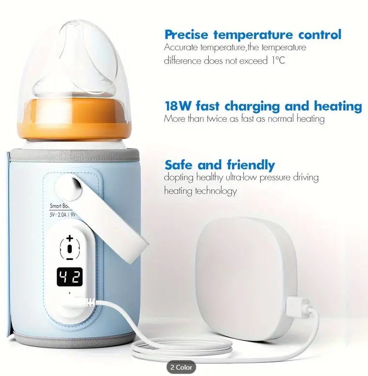 Portable USB Bottle Warmer for Travel and Home Use - Insulated Sleeve for Milk Formula & Care Bottles, 18W Fast Charging, Heating, Safe & Friendly