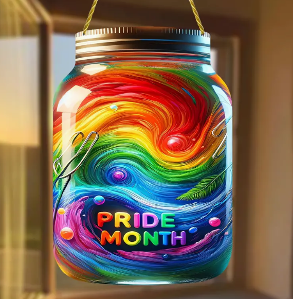 Pride Month Transparent Mason Jar Acrylic Pendant, Open Your Heart, Celebrate Pride Month Together, Love Across Boundaries, Support LGBTQ