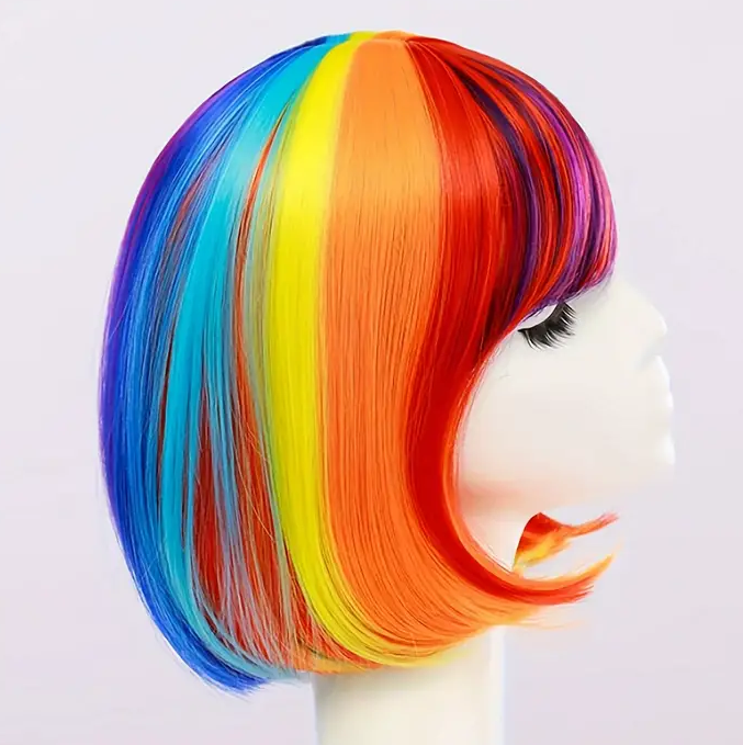 Rainbow Wig Women Synthetic Colored Wig Straight Hair Heat Resistance Cosplay Wig