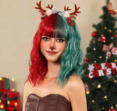 Red And Green BOO Short Roll Women's Wig, Christmas Dressing Wig