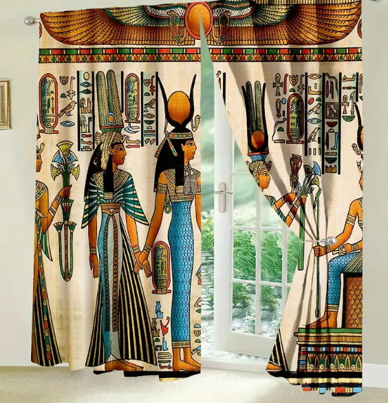 Retro Egyptian Pharaoh Art Print Pattern Door And Window Curtains, Washable Durable And Easy To Hang, Lightweight And Airy Decorative Curtain