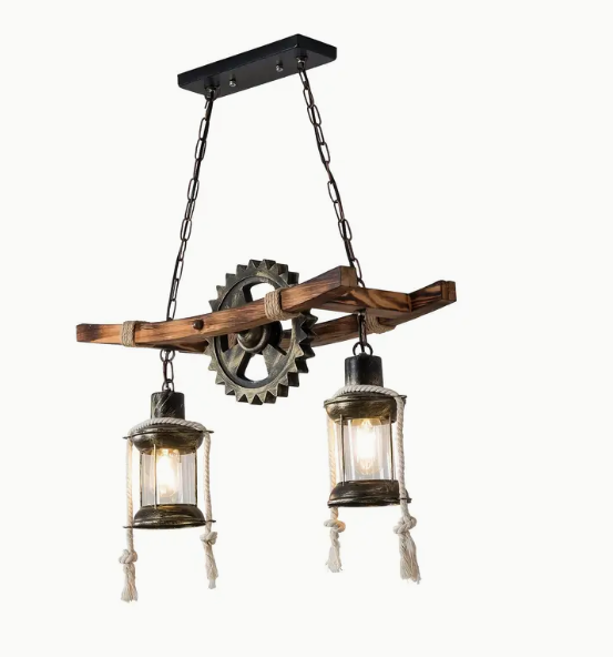 Rustic Wood Chandelier Loft Farmhouse Vintage Pendant Light Ceiling Lamp Fixture