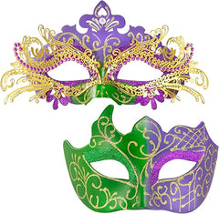 Masks for Couples - Shiny Rhinestone Metal Filigree Venetian Mask & Mens Venetian Mask for Mardi Gras