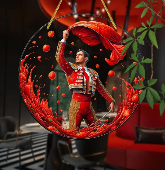 Spanish Style Decor – Vibrant Spanish Bullfighter &amp; Tomatina Battle Art