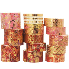 Splendid Gold Washi Tape Set Embroidery Pattern Foil Decorative Tapes for Arts, DIY Crafts, Journal Supplies, Planners, Scrapbook, Gift Wrapping 15 Rolls (Fierce Flowers)