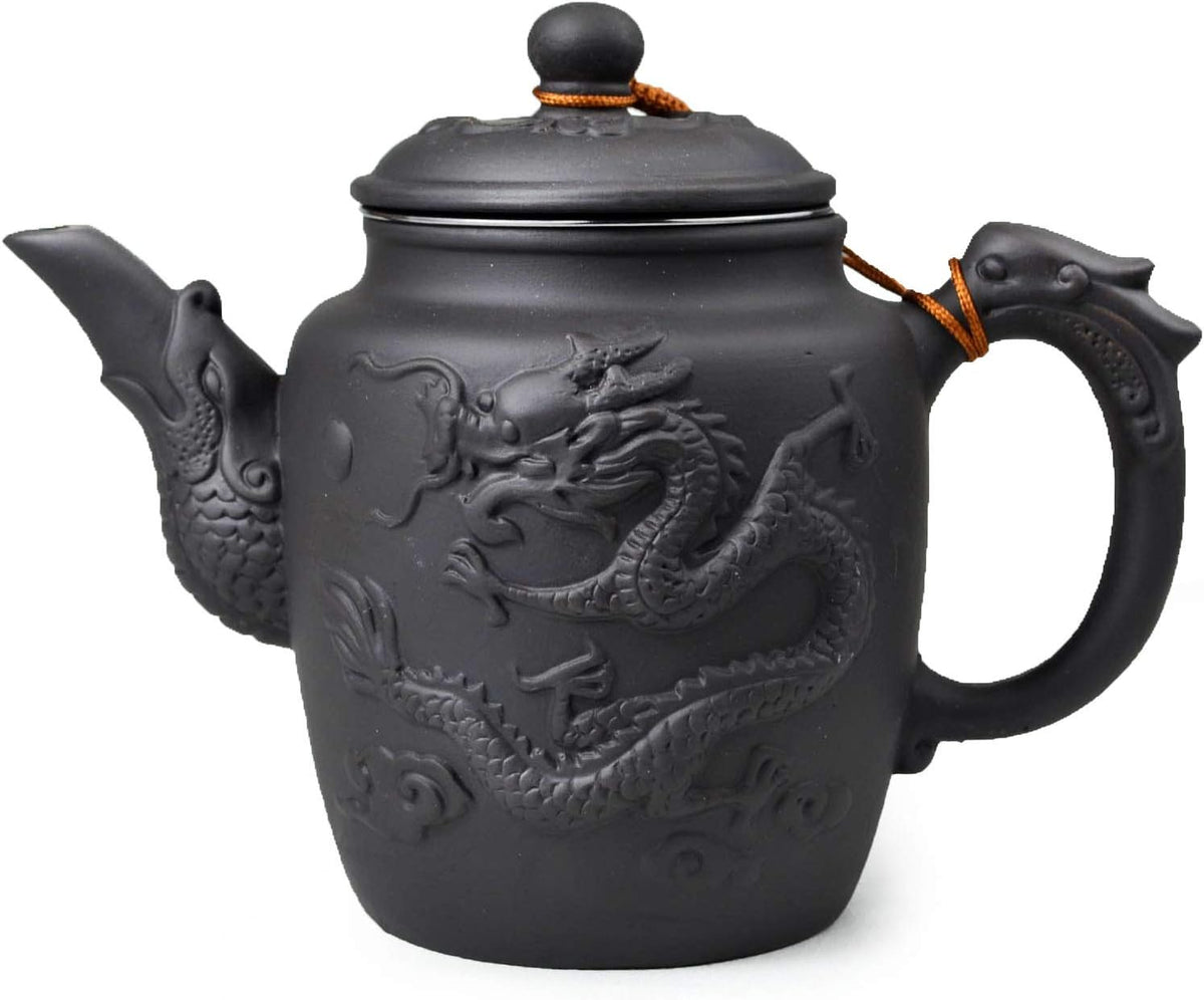 Teapot Chinese Gongfu Tea Large Pots 600ml Dragon Stainless Filter for Loose Tea (black)