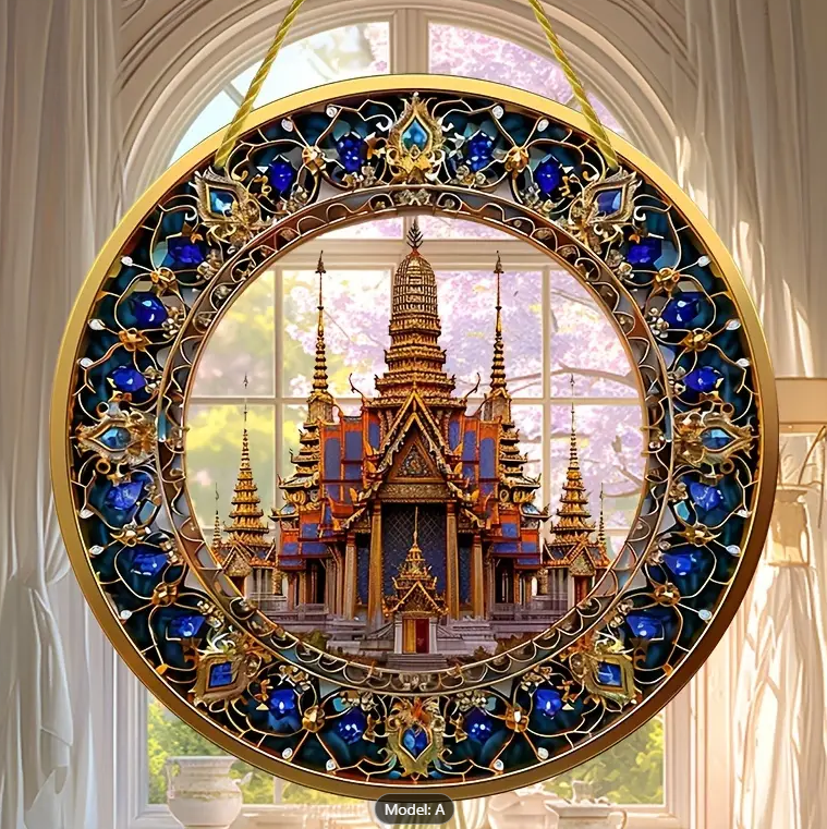 Thai Temple-Inspired 8" Round Acrylic Sun Catcher Decor