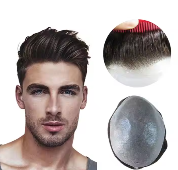 Thin Skin 0.03mm Men Toupee Natural Hairline all V Loop Human Hair Replacement System Male Hair Prosthesis Men Wigs