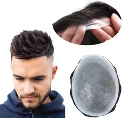 Toupee for Men, Human Hairpieces Replacement System, 0.03mm PU Thin Skin V-looped Black Male Hair Units